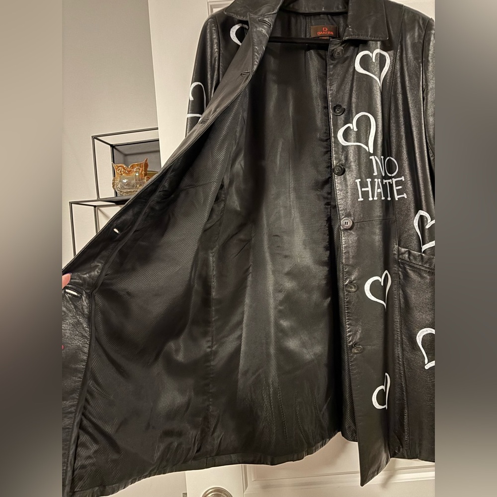 Danier Black Leather Jacket with White Heart Motifs - Picture 7 of 8